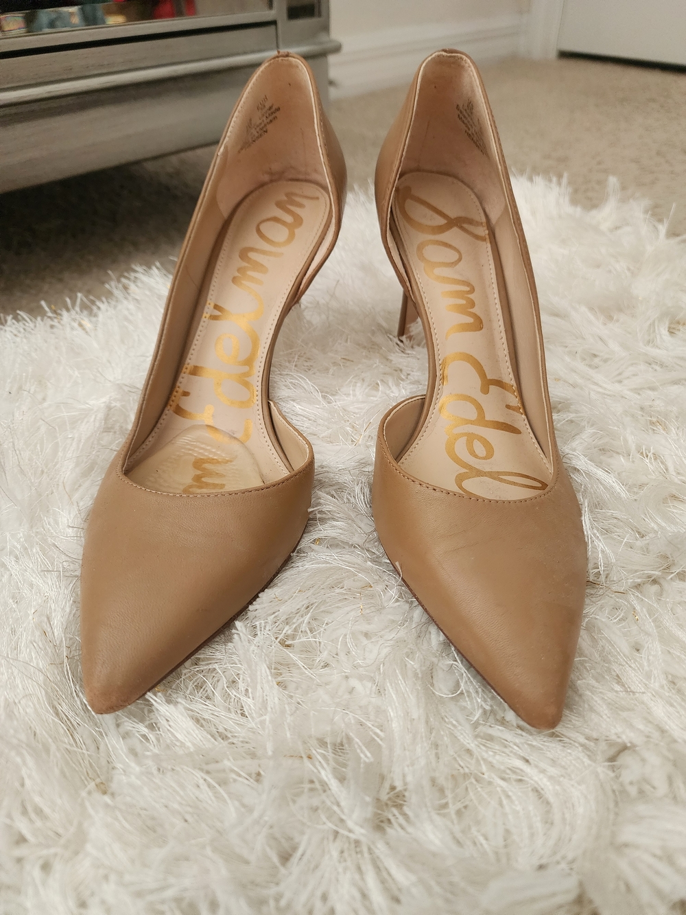 Sam Edelman Nude/Tan Pointed-Toe Leather Pumps